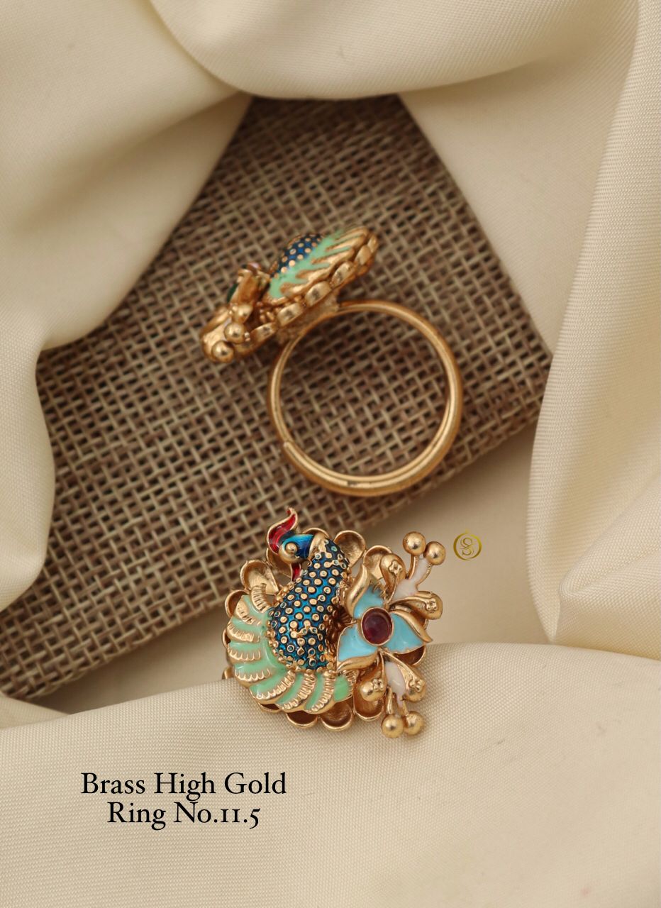 Brass High Gold Matte Ring Set 5 Wholesale Price In Surat
